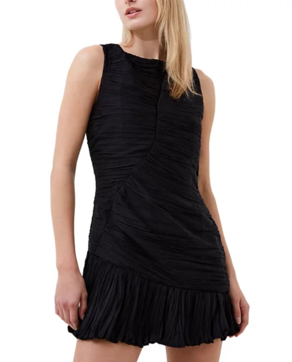 FRENCH CONNECTION WOMENS SIZE 4 ALTHEA PLEATED SLEEVELESS MINI DRESS BLACK